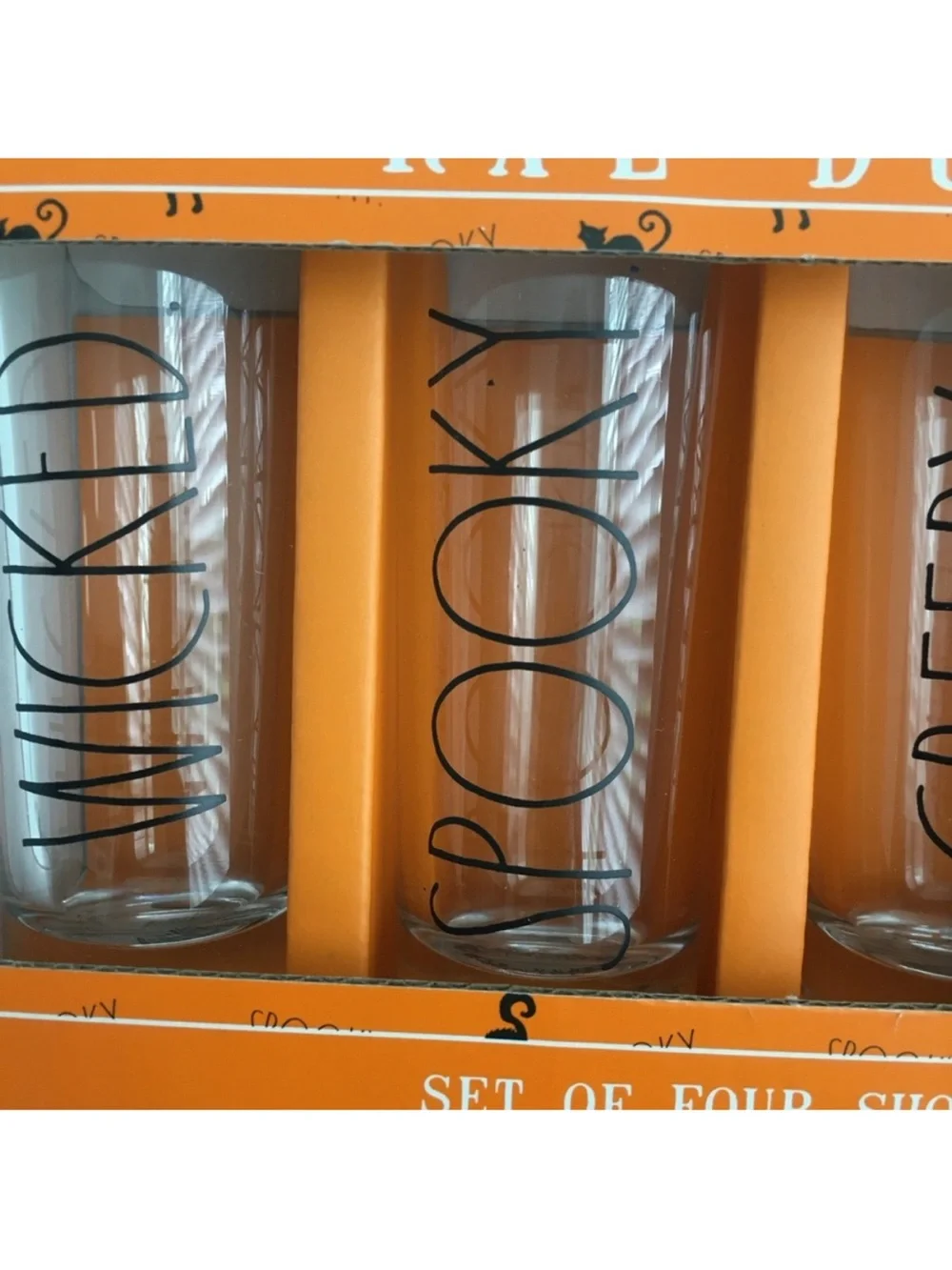 Rae Dunn Orange and Black Halloween Shot Glass Set Set of 4